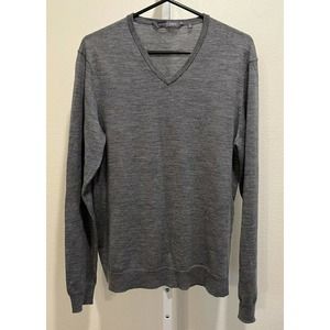HAUS OF GREY Matte Grey Ridge Long Sleeve V-Neck Wool Sweater Jet Grey Size L